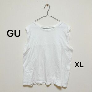 GUジーユー マーセライズドノースリーブT ホワイト 白XLサイズ カットソー トップス ノースリーブ Tシャツ タンクトップ