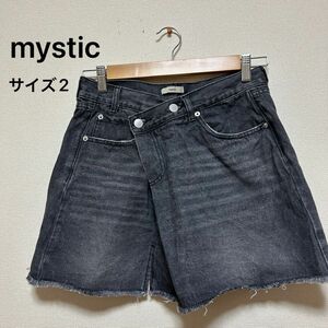 mystic(ミスティック)ラップブラックデニムミニスカートサイズ2レディースMＬダメージデニムクラッシュハイウエスト