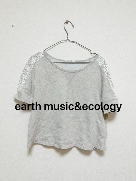 earth music&ecologyアースミュージックアンドエコロジートップスレースラグラン花柄刺繍スエットカットソーカジュアル