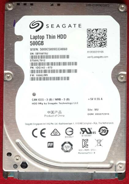 ☆2.5インチHDD 500GB 7mm厚 ：Seagate ST500LT012-1DG142 