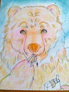 手描きイラスト「ニコチンBear」light bulb作　オリジナルポストカード