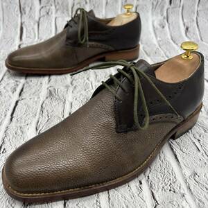 【美品】Clarks クラークス サドルシューズ 26㎝ ダークブラウン プレーントゥ シボ革 グレインレザー 型押し 革靴 外羽式 メンズ