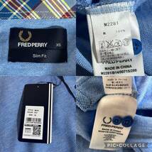 新品同様【未使用】FRED PERRY フレッドペリー ポロシャツ 半袖 ボタンダウン ブルー チェック柄 ワンポイント刺繍ロゴ XSサイズ メンズ_画像10