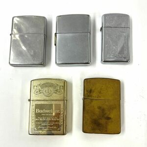 Y241-△◎ ZIPPO ジッポ ライター 5点セット Budweiser 1点火花有 ゴールドカラー シルバーカラー喫煙グッズ 喫煙具