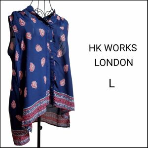 ☆HK WORKS LONDON☆ノースリーブシャツ☆スキッパーシャツ☆チュニック☆ペイズリー柄☆Lサイズ☆