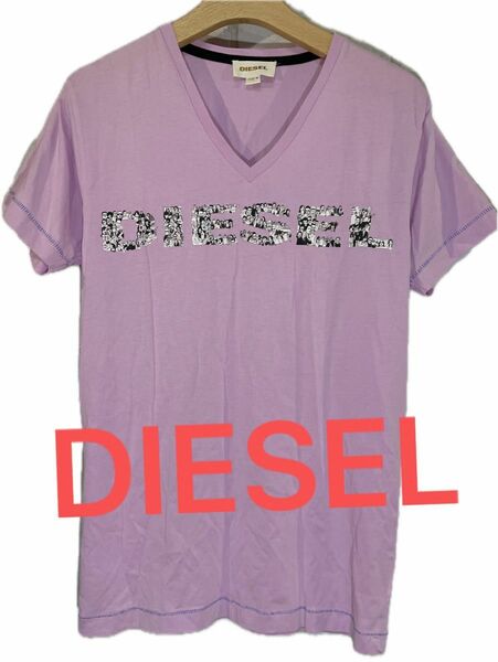 【DIESEL】ディーゼル　人気ロゴ　人柄　半袖Tシャツ　カットソー　Vネック
