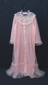 r2_3109r beautiful goods Bridy Night wear long negligee long sleeve front . button floral print .... race soft chiffon cloth two layer structure pink 