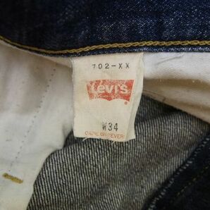 r2_3023k Levi's リーバイス 702-XX 復刻 赤耳 バックシンチ ドーナツボタン 裏刻印J22 セルビッジ パイプドストレートデニム W34の画像9