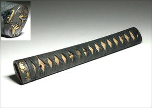 17* sword fittings * era . leaf map copper fish .. metal ... head red copper plum engraving .. eyes . Japanese sword pattern / armor 