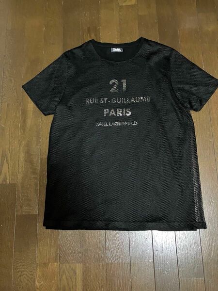 セール！★KARL LAGERFELD ★ Tシャツメッシュレイヤード（黒・M）