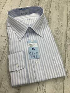 新品　45-88 3Ｌサイズ 　ノンアイロンシャツ　白と薄いラベンダー系ストライプ　☆カッターシャツ　