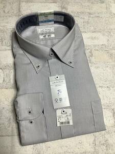 新品　45-84 3Ｌサイズ 　ノンアイロンコットン　綿100%ワイシャツ　細かな紺色ストライプ　ボタンダウンカッターシャツ　