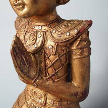 タイ 木製 仏像 テッパノム像 紅地 金塗 高さcm アンコールワット サワディ 木彫 仏教美術 密教 アユタヤ B5_画像5