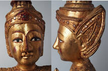 タイ 木製 仏像 テッパノム像 紅地 金塗 高さcm アンコールワット サワディ 木彫 仏教美術 密教 アユタヤ B5_画像10