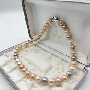 1 jpy ~ hard-to-find book@ pearl large . multicolor pearl necklace 10mm~11.2mm 44cm silver SILVER stamp gross weight 70.9g ceremonial occasions interference color 