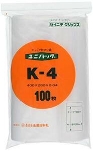 セイニチ 生産日本社 ユニパック(チャック付ポリ袋) K-4 ポリエチレン 日本 (100枚入) AYN0809