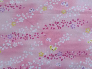 ☆ハギレ 和柄 蝶と流れ桜 ピンク 布幅約108cm×35cm