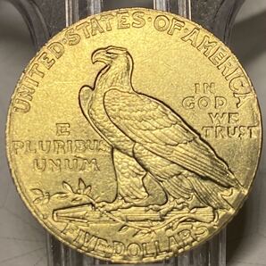 外国貨幣 1908年 インディアン金貨 リバティ金貨5ドル dollars 状態良好 5＄USA アメリカ ゴールド コイン イーグル 約4gの画像2