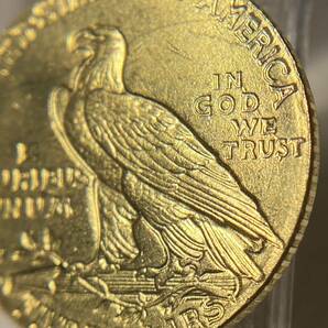 外国貨幣 1908年 インディアン金貨 リバティ金貨5ドル dollars 状態良好 5＄USA アメリカ ゴールド コイン イーグル 約4gの画像6