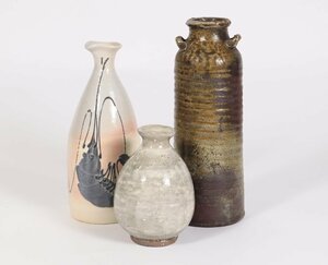 丹波焼など 徳利、花瓶 3点セット / 丹波立杭焼 海老絵 酒器 花器