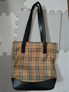 BURBERRY バーバリー トートバッグ ノバチェック キャンバス　シャドーホース　レザー　ブラック　黒