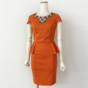 e4-6 JESSI N.Y flexible stretch material cap sleeve short sleeves One-piece dress One-piece crystal Stone equipment ornament M corresponding orange for women 