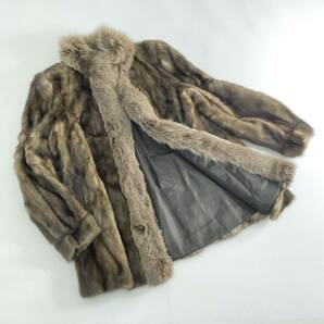 17e6《美品》パステルミンク × 染めフォックス 襟切替 ミンクコート 毛皮コート フリー レディース MINK FOX FUR ミンクファー の画像1