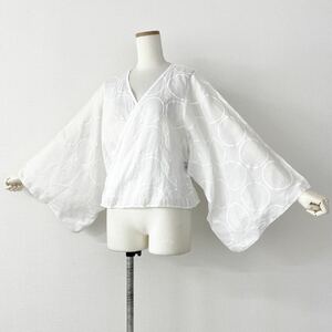 Fe13{ Kyoto made }SOU SOU saw saw hill rice field .. place linen100% yukata see establish cardigan feather woven Japanese clothes blouse S lady's white spring summer 