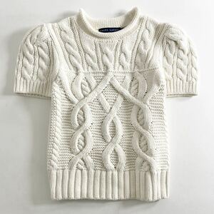 Ye20 RALPH LAUREN ラルフローレン 半袖ニットセーター ケーブルニット Sサイズ コットンニット オフホワイト レディース 女性用