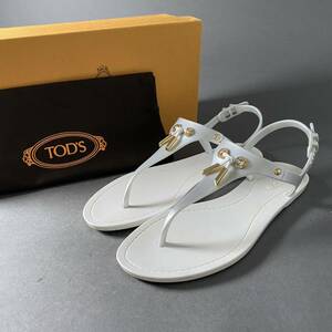 Ze21 TOD'S トッズ FLIP-FLAP LACCETTO VELE ビーチサンダル size38 ホワイト シルバー レディース イタリア製 シューズ 箱、保存袋付属