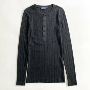 Ee22 《美品》 POLO RALPH LAUREN ポロラルフローレン カットソー ヘンリーネック 長袖 トップス ビジュー ブラック XS レディース 女性服