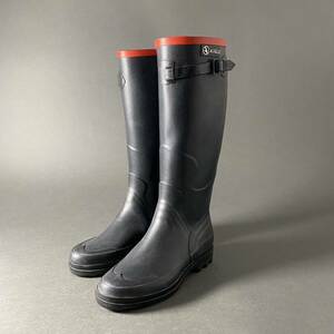 He23 フランス製 AIGLE エーグル ロングブーツ レインブーツ シューズ ロゴワッペン 38サイズ 24cm相当 レディース 女性用 ブラック レッド