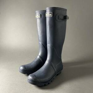 He23 Bareour Bab a- long boots rain boots shoes Logo badge 8 size 25~25.5cm corresponding unisex navy rain shoes 