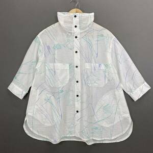 He24{ beautiful goods }i+muimsensounicosenso Uni ko oversize shirt total pattern shirt 7 minute sleeve high‐necked 40 L size corresponding lady's woman 