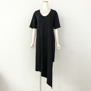 Ge31 Uhru-a back open One-piece asimeto Lee T-shirt One-piece short sleeves cotton silk * black lady's woman clothes 