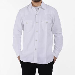 Ie16 BAGUTTA バグッタ THE SHIRT ウエスタンシャツ オックスフォードシャツ 長袖 無地 ホワイト 40-153/4 regular L相当 メンズ 紳士服