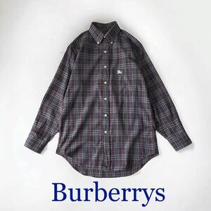 90's VINTAGE Burberrys ノヴァチェック 長袖 ボタンダウン シャツ 長袖シャツ バーバリー 香港製 海外流通版 ホースマーク刺繍 古着 輸入