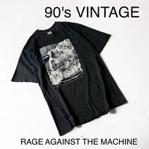 希少 90's VINTAGE RAGE AGAINST THE MACHINE 1st アルバム バンドTシャツ ロックT レイジ ビンテージ 黒T 輸入　古着 90年代 当時物_画像1