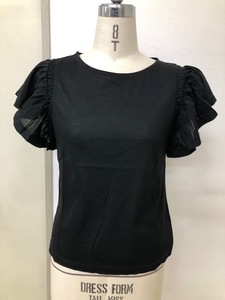 ギャザーたっぷりのお袖が可愛いTシャツ　黒　38