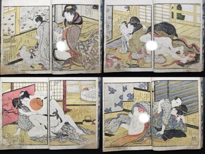 究極名品！江戸期春画 喜多川歌麿「会本恋濃男娜巻」1冊 全8図 真作 錦絵 浮世絵 和本 艶本 枕絵 木版画 秘画 裸婦 男根 春宮図 墨摺