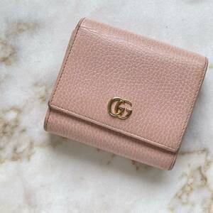 GUCCI グッチ GGマーモント レザー コンパクト財布 ピンク 本革