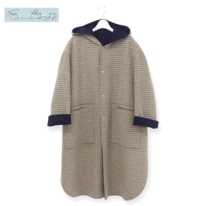 BLAMINK ガンクラブチェックリバーシブルコート 36 ブラウン系チェック×ネイビー 18AW 7925-230-0128