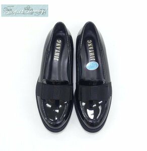 JIHYANGchihyan ribbon Loafer 23.5cm black enamel person . leather . rain combined use rain shoes 