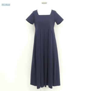  new work Tsuru by MarikoOikawatsuruManatee long dress One-piece 34 navy cotton BLEND '24 year commodity 