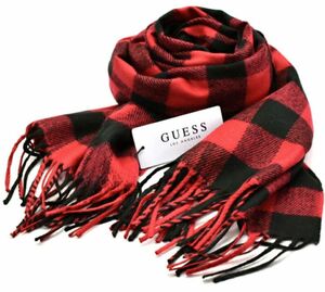 #古着屋大和 展示品 GUESS ゲス 男女兼用 ユニセックス ロゴ入り ギンガムチェック柄 マフラー ストール レッド ブラック 参考価格6,490円