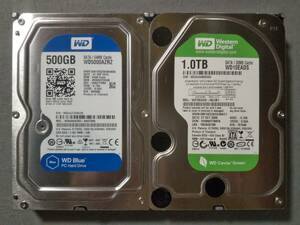 1TB 500GB Western Digital 3.5インチ SATA 使用時間多め 二個セット ジャンク品