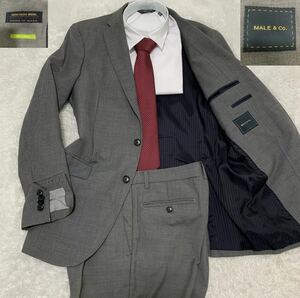 【美品・XL相当】MALE&Co メールアンドコー セットアップ スーツ グレー 上下 ジャケット メンズ ビジネス 通勤 メンズ LL ブレザー