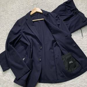 【美品・S】パジャマスーツ セットアップ 上下 ネイビー スーツ ストレッチ アンコン 紺 pajama suits ジャケット メンズ トラベル 出張