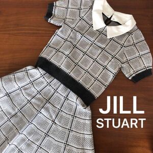 新品未使用★ジルスチュアート JILLSTUART セットアップ 襟付き半袖トップス&スカート★チェック柄 グレー お洗濯OK