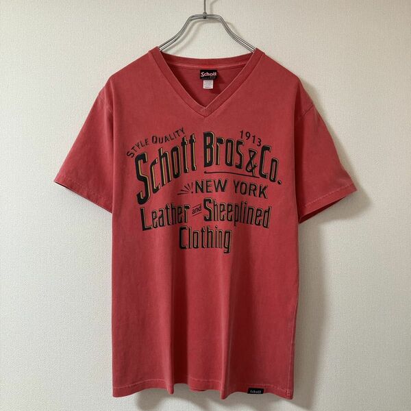 【良品】Schott N.Y.C. ｜ショット，レザーウェアブランド(アメリカ)，半袖Tシャツ，Vネック